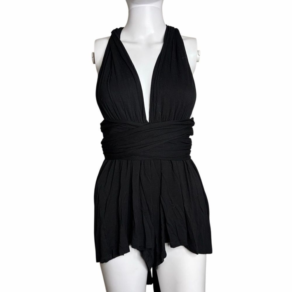 Blue Blush Wrap Deep V Neck Romper Black Size Small